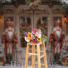 Lofaris Retro Winter White Christmas Nutcracker Shop Backdrop