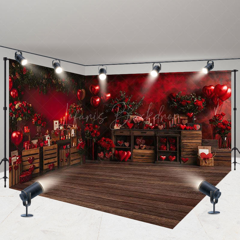 Lofaris Retro Wood Cabinet Valentines Vibe Room Set Backdrop