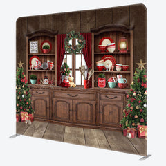 Lofaris Retro Wood Cupboard Christmas Tension Fabric Backdrop