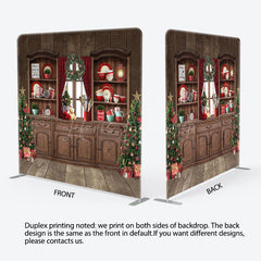 Lofaris Retro Wood Cupboard Christmas Tension Fabric Backdrop