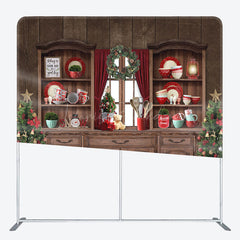 Lofaris Retro Wood Cupboard Christmas Tension Fabric Backdrop