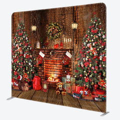 Lofaris Retro Wood House Fireplace Tension Fabric Backdrop