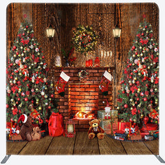 Lofaris Retro Wood House Fireplace Tension Fabric Backdrop