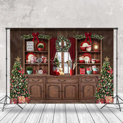 Lofaris Retro Wood Kitchen Trees Cupboard Christmas Backdrop