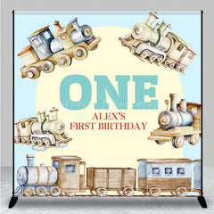 Lofaris Retro Wood Train Custom Name One Birthday Backdrop