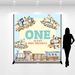 Lofaris Retro Wood Train Custom Name One Birthday Backdrop