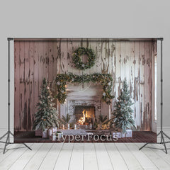 Lofaris Retro Wood Wall Warm Fireplace Christmas Backdrop