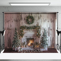 Lofaris Retro Wood Wall Warm Fireplace Christmas Backdrop