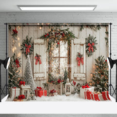 Lofaris Retro Wood Window Wall Festive Christmas Backdrop