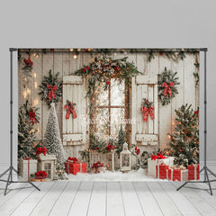 Lofaris Retro Wood Window Wall Festive Christmas Backdrop