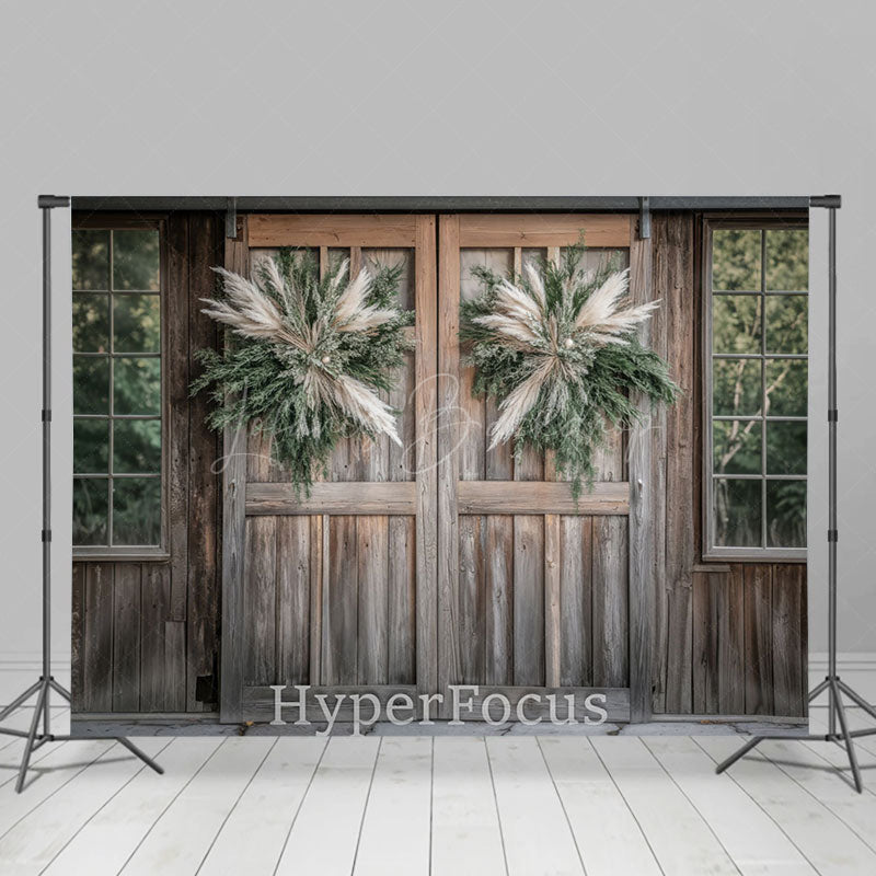 Lofaris Retro Wooden Door Boho Leaves Christmas Backdrop