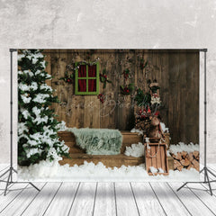 Lofaris Retro Wooden Light String Snow Scene Photo Backdrop