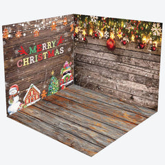 Lofaris Retro Wooden Snowy Christmas Vibe Room Set Backdrop