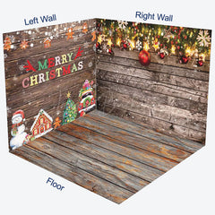 Lofaris Retro Wooden Snowy Christmas Vibe Room Set Backdrop