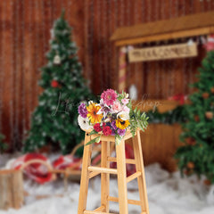 Lofaris Retro Wooden Stall Christmas Photography Backdrop