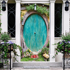 Lofaris Retro Wooden Teal Wall Spring Greenery Door Cover