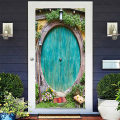 Lofaris Retro Wooden Teal Wall Spring Greenery Door Cover