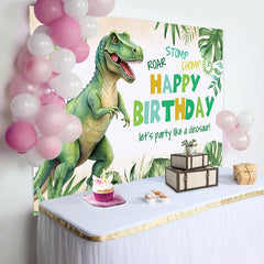 Lofaris Roar Chomp Dinosuar Green Leaves Birthday Backdrop