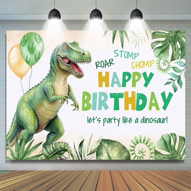 Lofaris Roar Chomp Dinosuar Green Leaves Birthday Backdrop