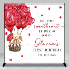 Lofaris Romantic Balloons Bear Custom 1st Birthday Backdrop