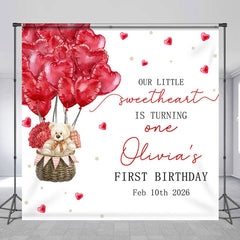 Lofaris Romantic Balloons Bear Custom 1st Birthday Backdrop