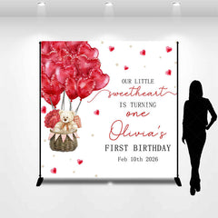 Lofaris Romantic Balloons Bear Custom 1st Birthday Backdrop