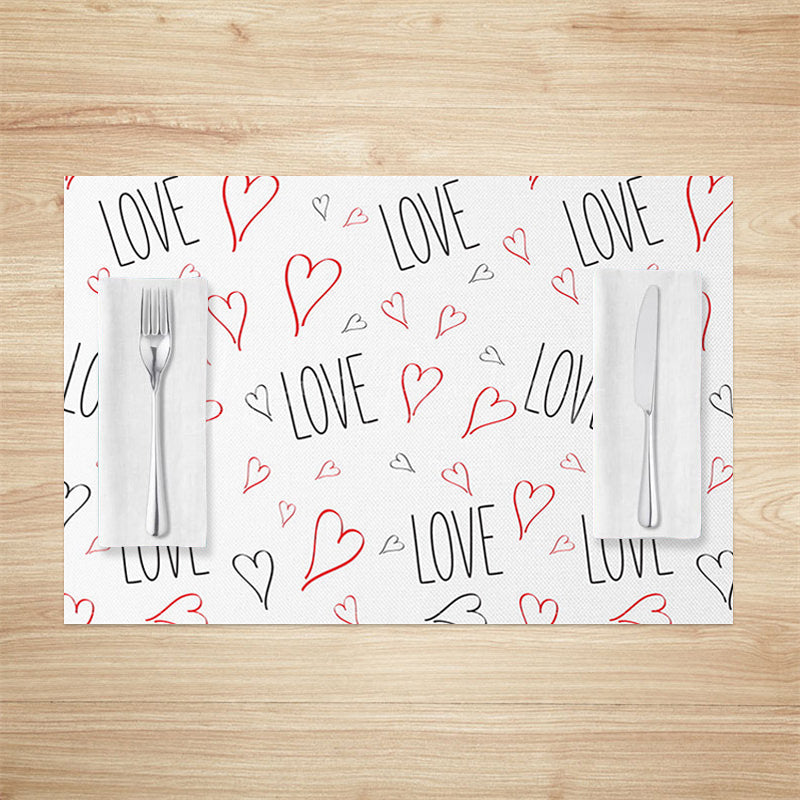 Lofaris Romantic Black Line Love Red Heart Set Of 4 Placemats