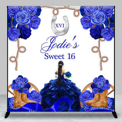 Lofaris Romantic Blue Rose Cowgirl Custom Sweet 16 Backdrop