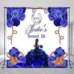 Lofaris Romantic Blue Rose Cowgirl Custom Sweet 16 Backdrop