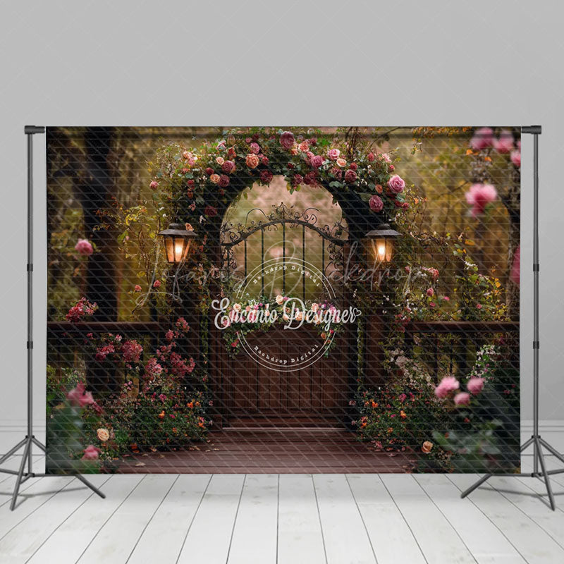 Lofaris Romantic Brown Gate Floral Natural Wedding Backdrop