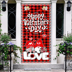 Lofaris Romantic Gnome Angel Plaid Valentines Day Door Cover