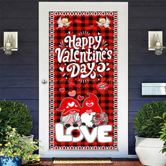 Lofaris Romantic Gnome Angel Plaid Valentines Day Door Cover