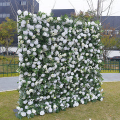 Lofaris Romantic Greenery White Rose Artificial Flower Wall