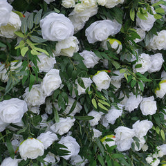 Lofaris Romantic Greenery White Rose Artificial Flower Wall