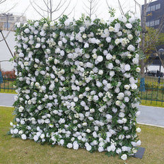 Lofaris Romantic Greenery White Rose Artificial Flower Wall