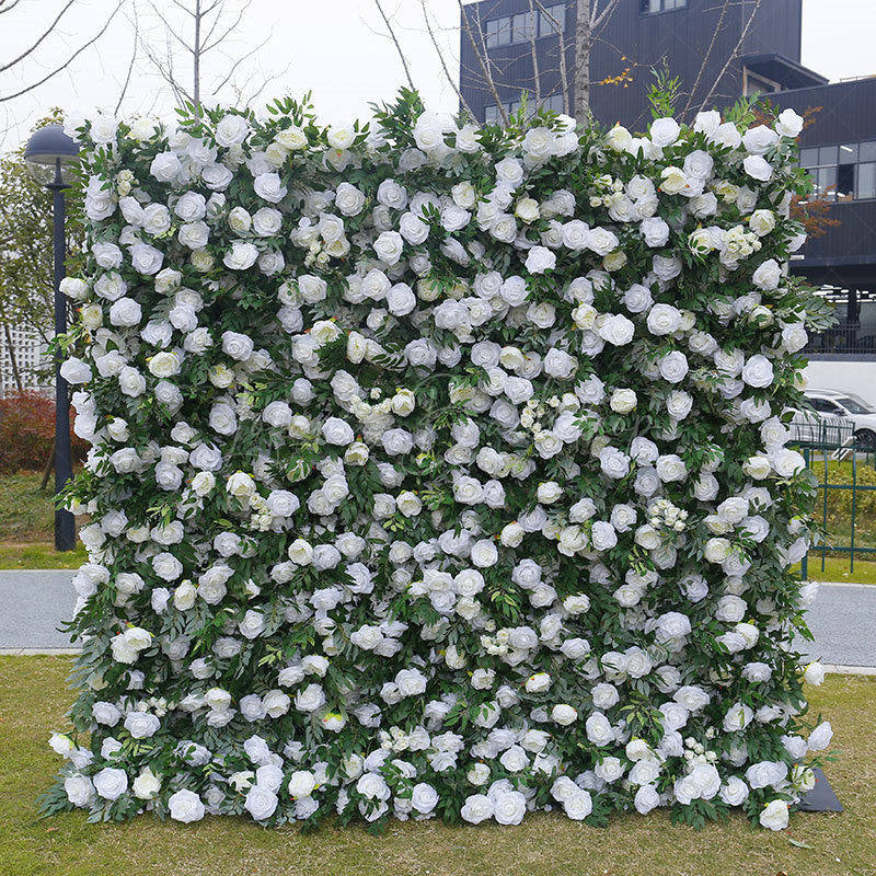 Lofaris Romantic Greenery White Rose Artificial Flower Wall