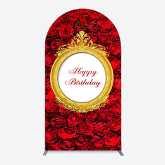 Lofaris Romantic Hot Red Rose Happy Birthday Arch Backdrop