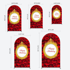 Lofaris Romantic Hot Red Rose Happy Birthday Arch Backdrop