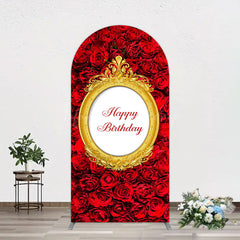 Lofaris Romantic Hot Red Rose Happy Birthday Arch Backdrop