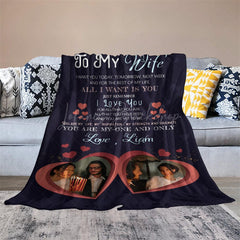 Lofaris Romantic Loving Text Hearts Custom Photo Blanket