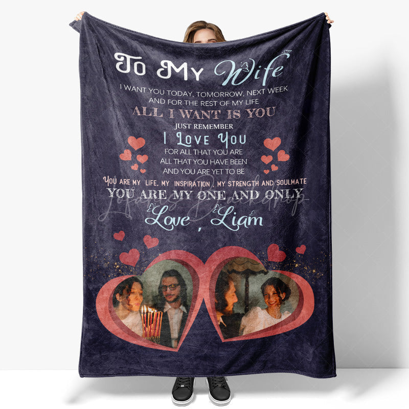 Lofaris Romantic Loving Text Hearts Custom Photo Blanket