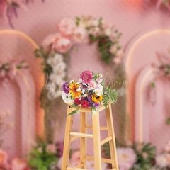 Lofaris Romantic Pink Arch Floral Leaves Wedding Backdrop