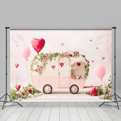 Lofaris Romantic Pink Balloons Bus Valentines Day Backdrop