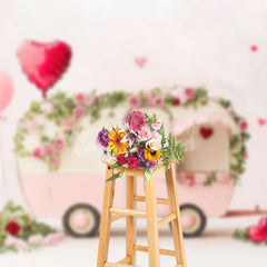 Lofaris Romantic Pink Balloons Bus Valentines Day Backdrop