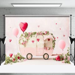 Lofaris Romantic Pink Balloons Bus Valentines Day Backdrop