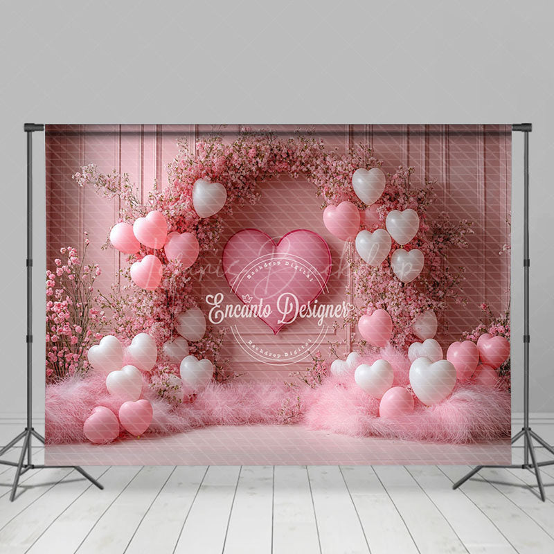 Lofaris Romantic Pink Balloons Floral Valentines Day Backdrop