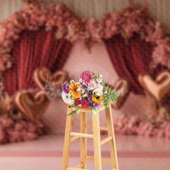 Lofaris Romantic Pink Curtain Floral Valentines Day Backdrop