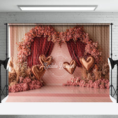 Lofaris Romantic Pink Curtain Floral Valentines Day Backdrop