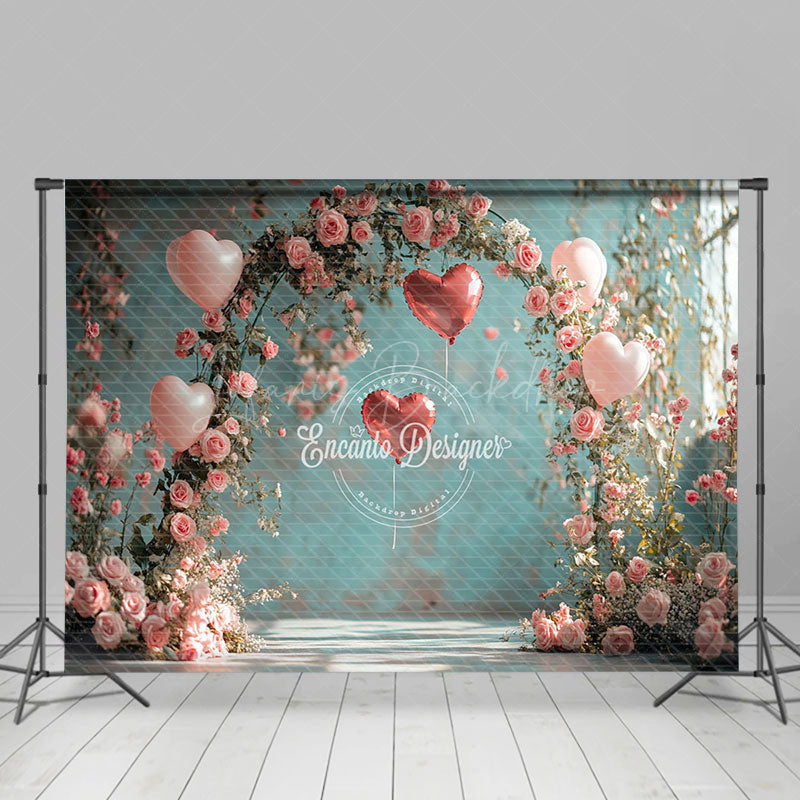 Lofaris Romantic Pink Floral Arch Retro Green Wall Backdrop