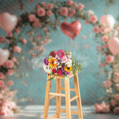 Lofaris Romantic Pink Floral Arch Retro Green Wall Backdrop